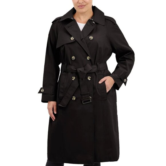 London Fog Women's 3/4 Length Double-Breasted Trench Coat with Belt XL Black NEW - Picture 1 of 11